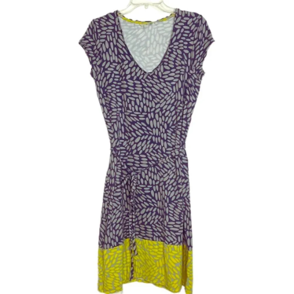 Boden V-Neck Purple and Yellow Mini Dress